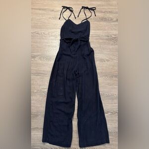 Abercrombie & Fitch Navy Linen jumpsuit sz S Sweetheart Neckline